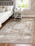 Vintage Traditional Medallion Border Light Brown Area Rug