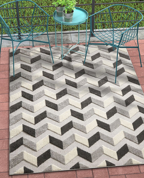 Gray White High Traffic Stain Resistant Chevron Indoor Outdoor Area Rug