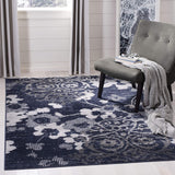 Navy Blue Silver Contemporary Chic Damask Soft Area Rug