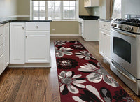 Floral Red Gray Black Area Rug