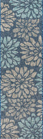 Zinnia Modern Floral Textured Weave Indoor/Outdoor Area Rug Navy/Aqua