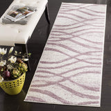 Modern Wave Distressed Soft Area Rug. Cream / Purple