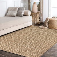 JONATHAN Y Hira Hand Woven Diamond Chunky Jute Natural soft Area Rug