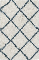 Diamond Trellis Ivory/Slate Blue Soft Plush Shag Area Rug 2-inch Thick