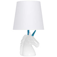 Simple Designs 16"H Sparkling Blue and White Unicorn Accent Table Lamp
