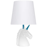 Simple Designs 16"H Sparkling Blue and White Unicorn Accent Table Lamp