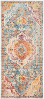 Boho Chic Oriental Medallion Distressed Area Rug, Orange Teal