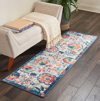 Passion Floral Ivory Blue Fuchsia Soft Area Rug