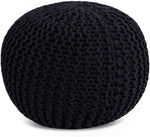 Round Pouf Foot Stool Ottoman - Knit Bean Bag Floor Chair - Cotton Braided Cord - Great for The Living Room, Bedroom and Kids Room - Small Furniture