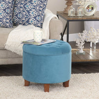 Pop by Kinfine Fabric Upholstered Round Storage Ottoman - Velvet Button Tufted Ottoman with Removable Lid, Burgundy