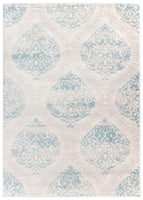 Floral Damask Ivory Gray Light Blue Area Rug