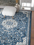 Deep Blue Ivory Traditional Persian Area Rugs