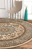 Sultan Medallion Ivory / Blue Oriental Area Rug Persian Floral