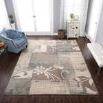 Floral Patchwork Design Light Brown Ivory Area Rug