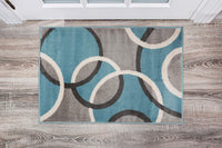 Contemporary Abstract Circles Soft Light Blue Gray Area Rug