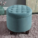 Pop by Kinfine Fabric Upholstered Round Storage Ottoman - Velvet Button Tufted Ottoman with Removable Lid, Burgundy