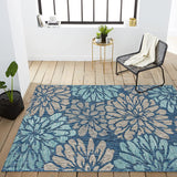 Zinnia Modern Floral Textured Weave Indoor/Outdoor Area Rug Navy/Aqua