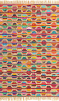 Cotton Trellis Collection Modern Geometric Bright Colors Multi/Beige Area Rug