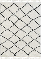 Panto Ivory Moroccan Shag Diamond Trellis Pattern Soft Area Rug