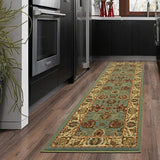 Oriental Sage Green/Aqua Blue Runner Soft Area Rug, Non-Skid