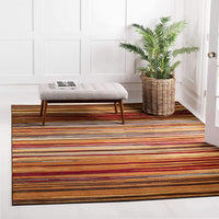 Modern Multi Striped Contemporary Beige Area Rug