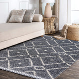 Mercer Shag Plush Tassel Moroccan Diamond Indoor Soft Area Rug Cream/Grey