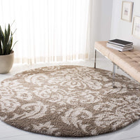 Damask Plush 1.2-inch Thick Area Shag Rug, Beige / Cream