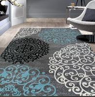 Contemporary Modern Floral Area Rug  Black