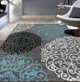 Contemporary Modern Floral Area Rug  Black