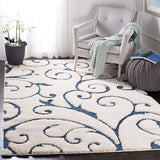 Premium Swirl Thick Plush Cream/Blue   Area Shag Rug