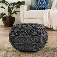 Ottoman Hand Knitted Cable Style Dori Pouf - Macramé Pouf - Cotton Braid Cord