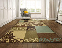 Damask Brown Green Beige Non Skid Area Rugs