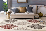 Damask Ivory Red Gray Area Rugs