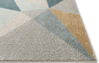 Modern Abstract Triangles Blue Gold Grey Soft Area Rug
