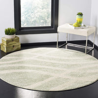 Modern Wave Distressed Area Rug, Sage / Cream