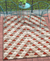 Geometric Triangles Red Beige High Traffic Stain Resistant Indoor Outdoor Area Rug