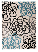 Contemporary Floral Cream Blue Brown Area Rug