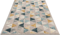 Modern Construct Triangles Geometric Gold Blue Grey Area Rug