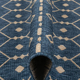 Blue Beige Indoor/Outdoor Flat Weave Pile Nordic Lattice Pattern Area Rug