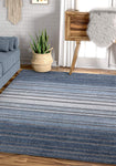 Boer Blue Geometric Stripes Pattern Area Rug