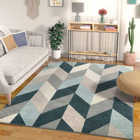 Selene Herringbone Chevron Geometric Soft Blue Grey Area Rug