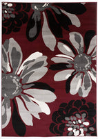 Floral Red Gray Black Area Rug