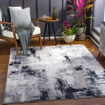 Modern Abstract Soft Area Rug, Silver/Charcoal