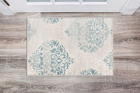 Floral Damask Ivory Gray Light Blue Area Rug