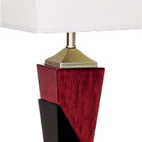 Tapered Wood Finish Table Lamp with Base Convenience Outlets