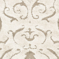 Damask Plush Thick Shag Area Rug, Cream / Beige