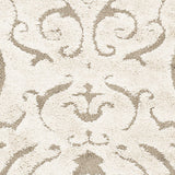 Damask Plush Thick Shag Area Rug, Cream / Beige