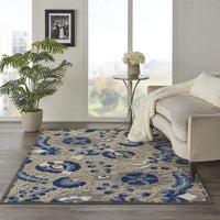 Indoor/Outdoor Floral Natural/Blue Area Rug