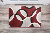 Contemporary Abstract Circles Soft Burgundy Red Gray Area Rug