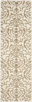 Damask Plush Thick Shag Area Rug, Cream / Beige